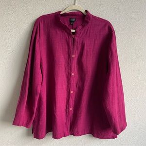 Eileen Fisher Linen Blend Button Front Shirt Lagenlook Fuschia 1X